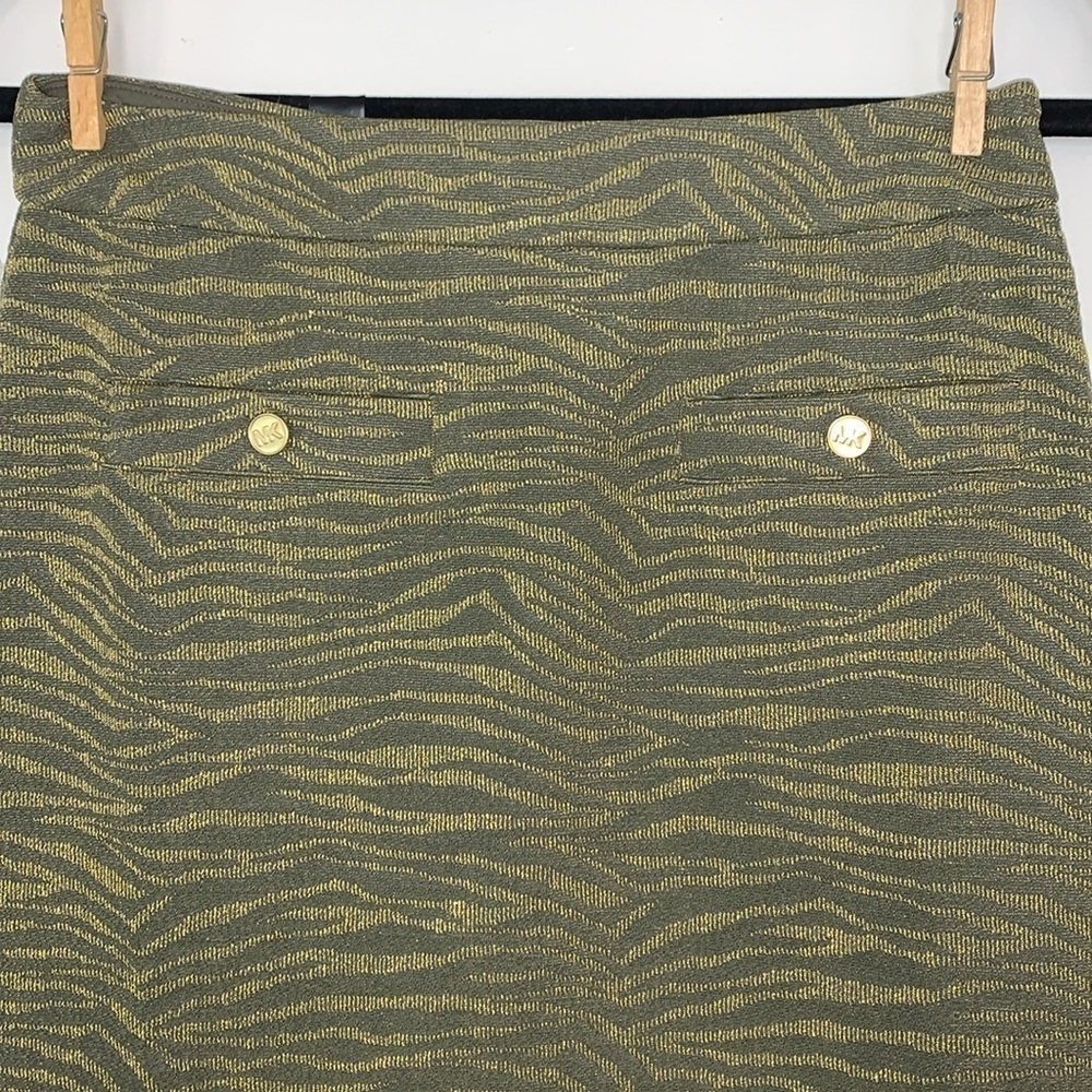NWT Michael Kors Green and Gold Zebra Striped Mini Skirt S - Picture 3 of 8